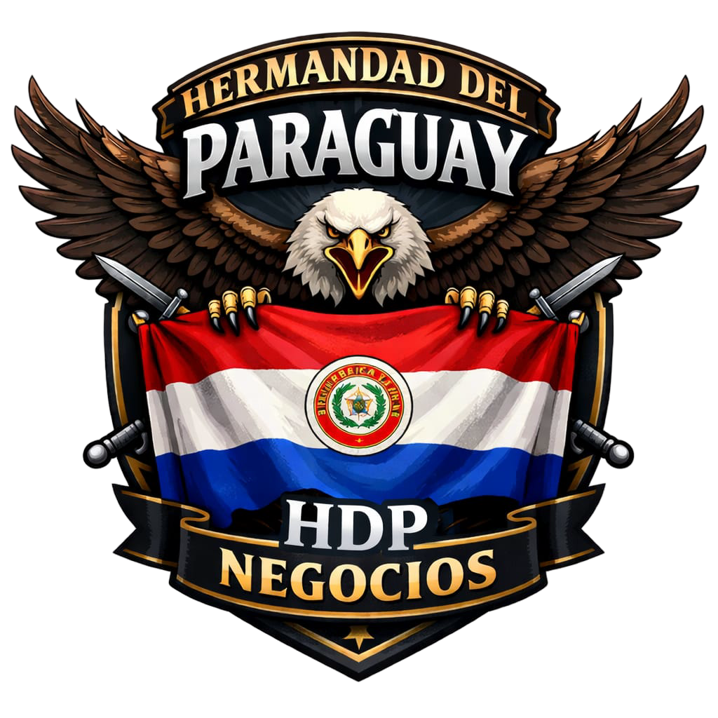 This image depicts the logo of the Paraguayan business organization Hermandad del Paraguay, featuring a bald eagle with ou...